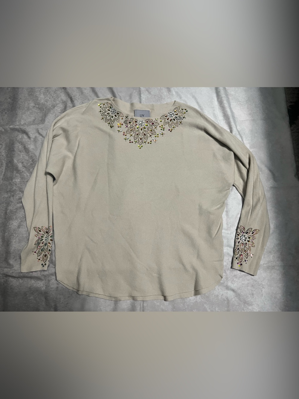 Milano Ivory Embellished Women's light sweater shirt